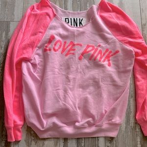 Off the shoulder VS pink sweatshirt